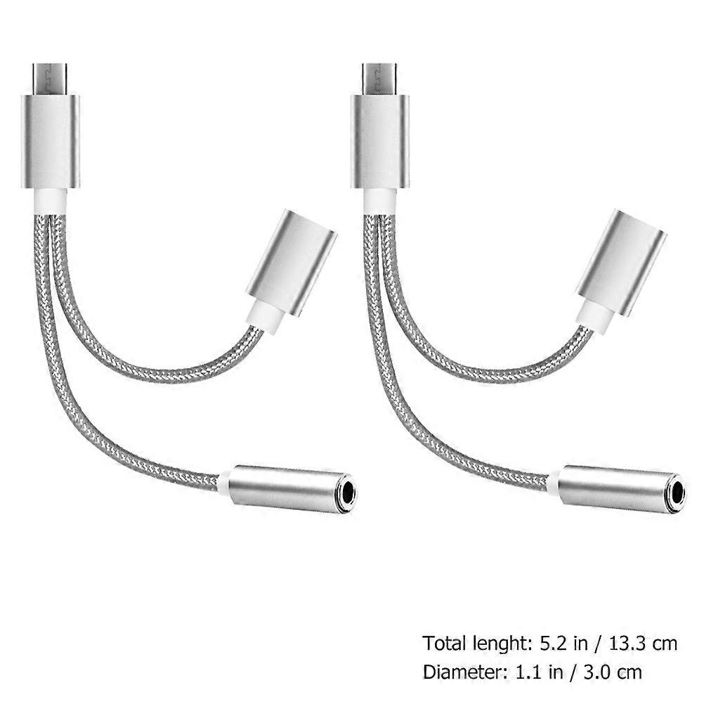 Type-C Earphone Converters for Travel Silver Aluminum Alloy Material Providing Audio Output 2Pcs