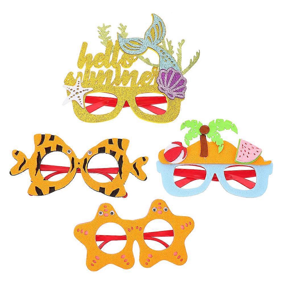 Funny Sunglass Frames Round Mermaid Fish Beach Shapes for Party Decor Assorted Color Felt Plastic 4Pcs