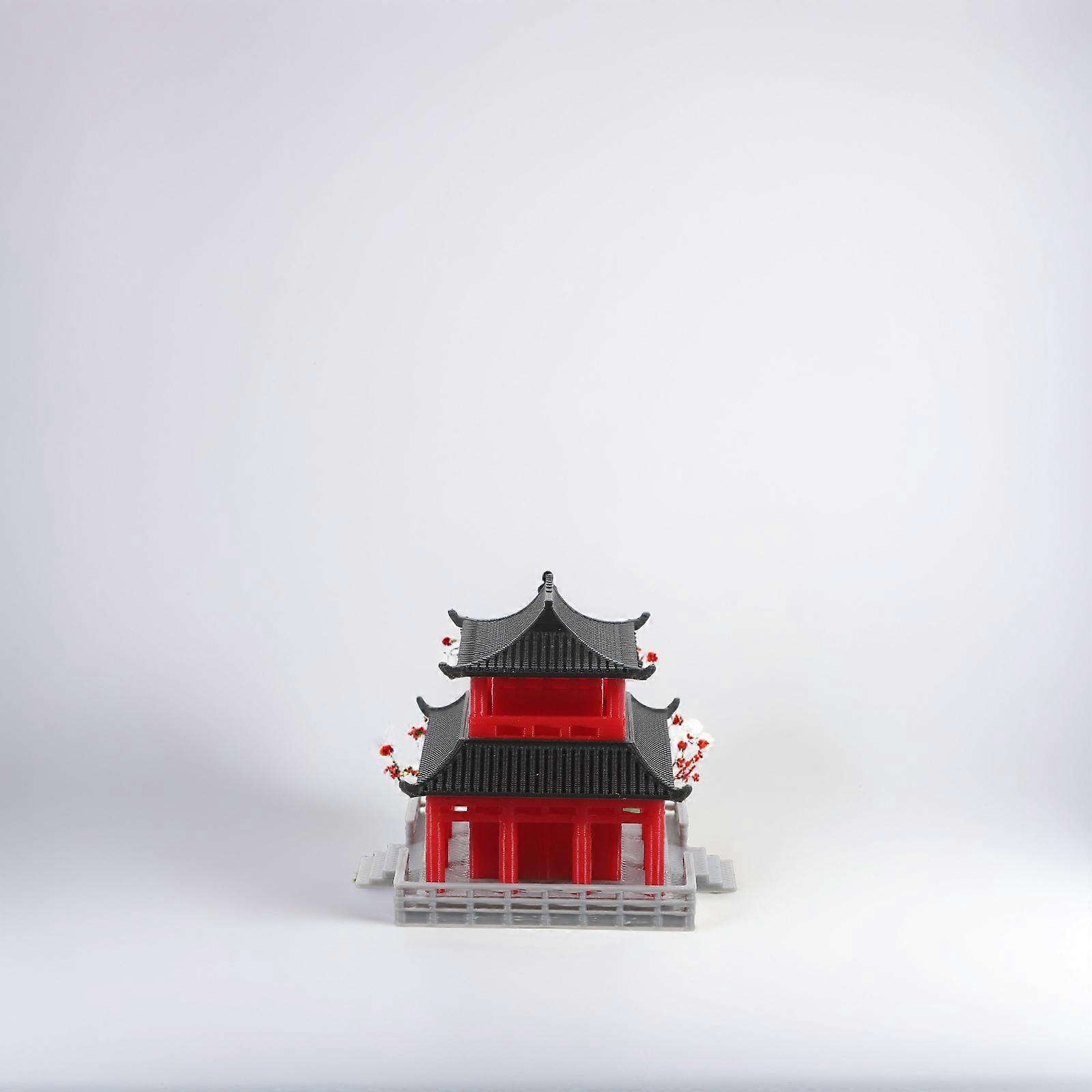 Mini Pavilion Model Chinese Style for Decoration 5Pcs Red Aquarium Ornament