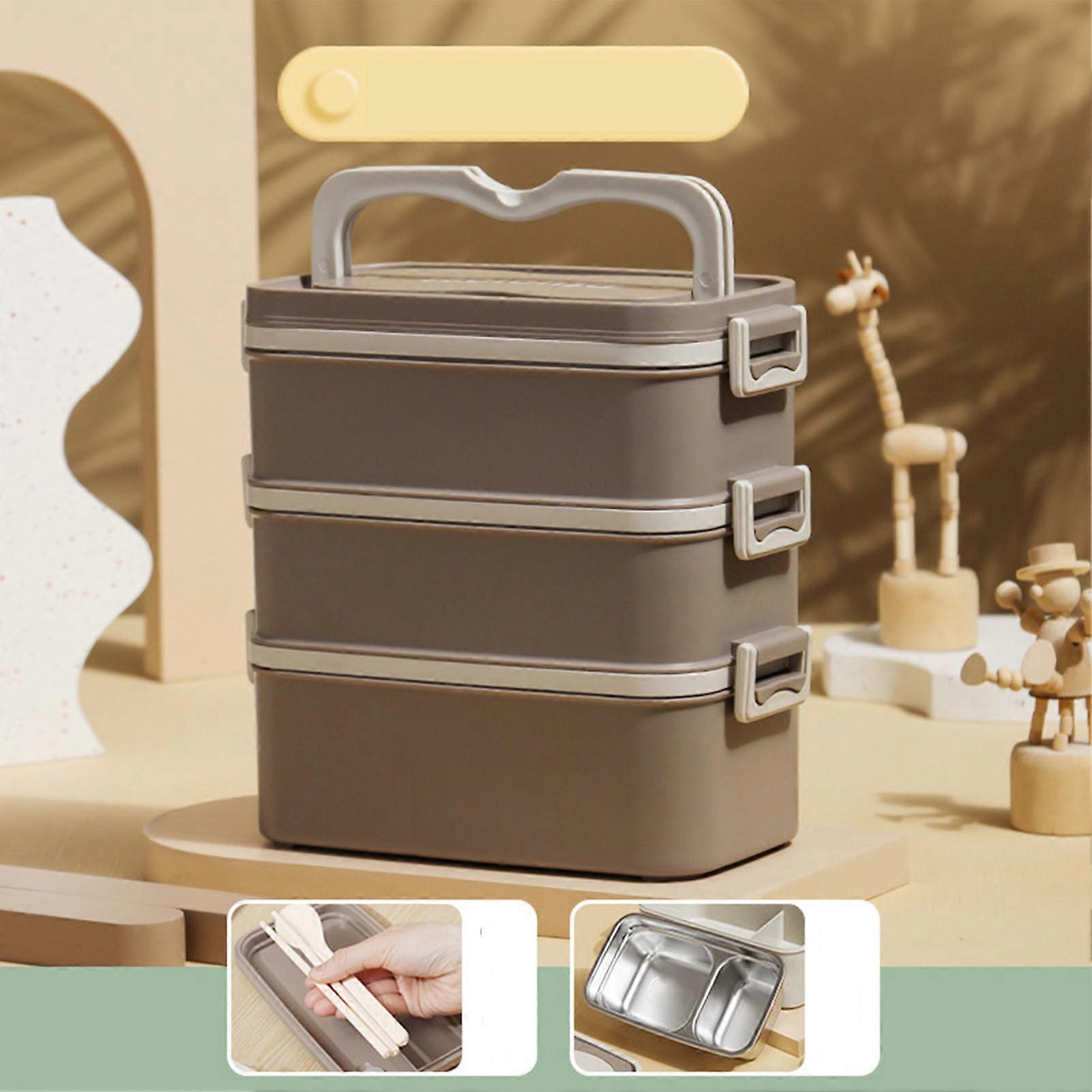 3 Layer 304 Stainless Steel Lunch Box Large Capacity Brown