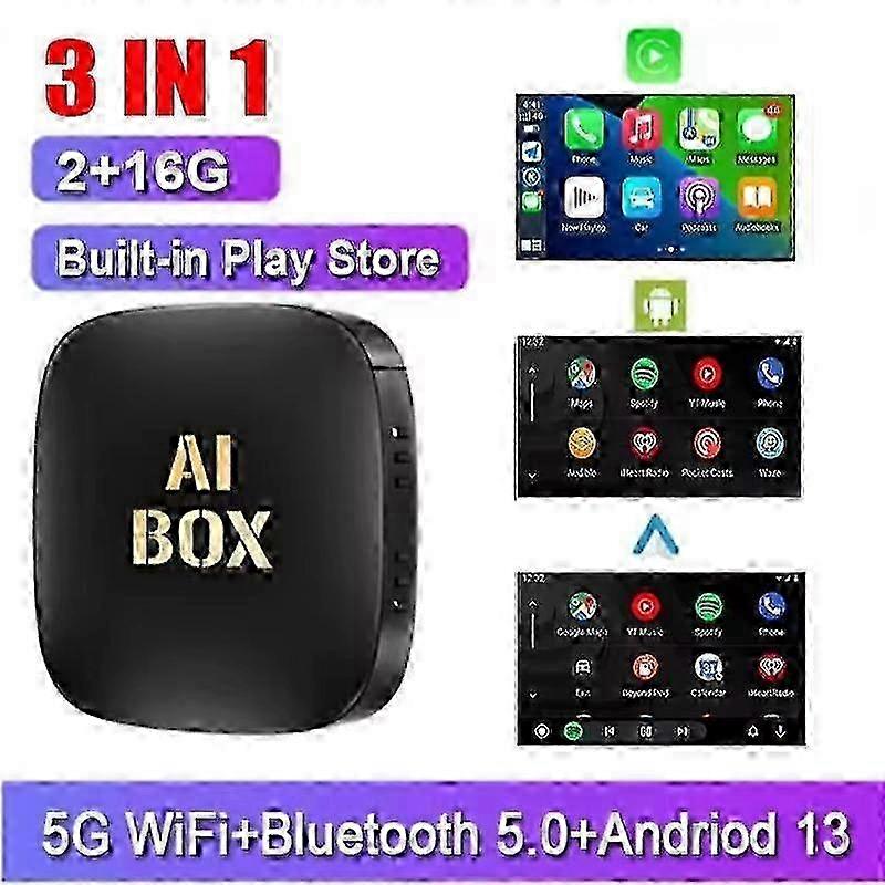 3IN1 Android 13 Ai Box Wired to Wireless Carplay Android Auto Adapter WiFi For Youtube Nexflit Cars Smart Ai Box Bulit in Play Stroe