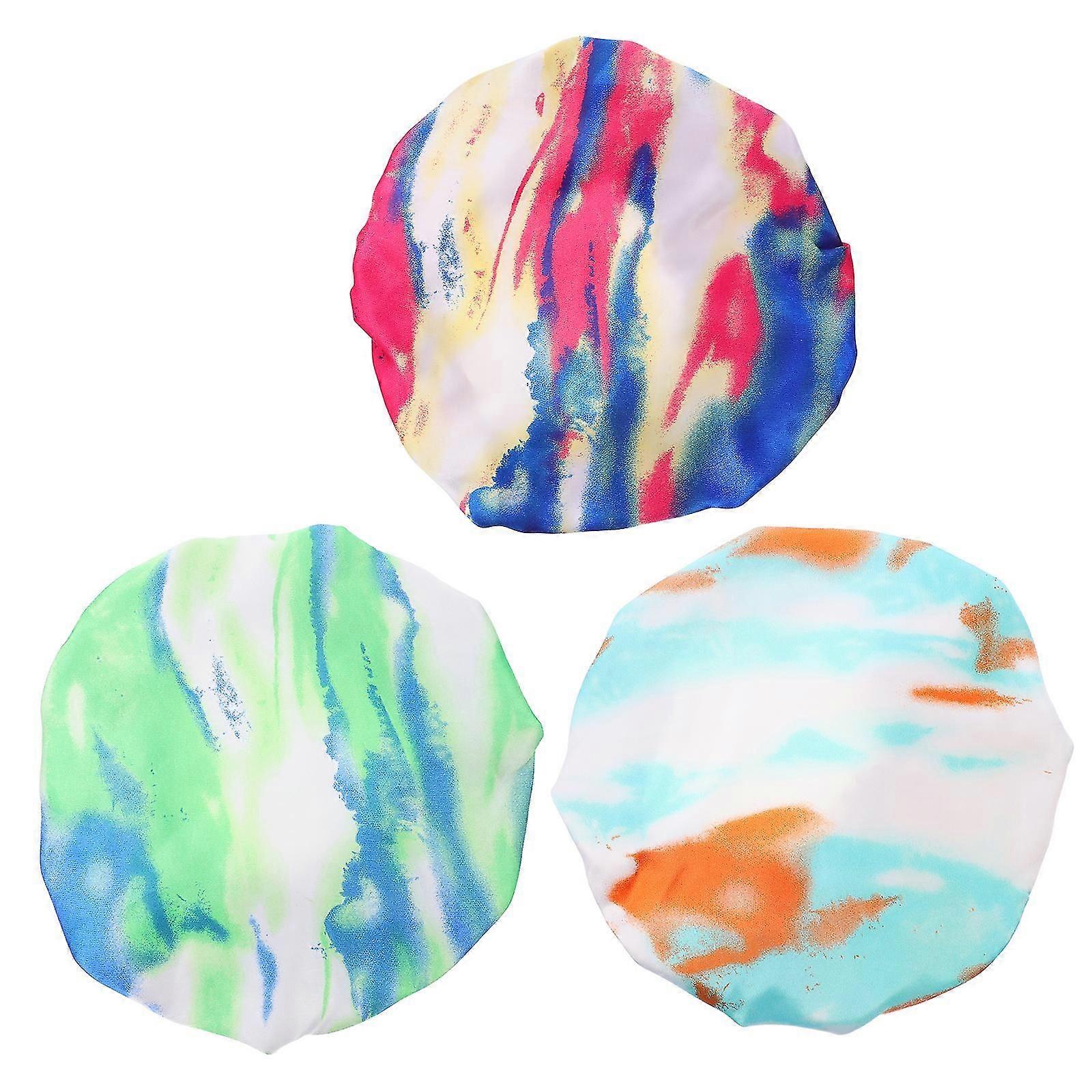 3pcs Printed Pattern Shower Caps Waterproof Bathing Hats Adjustable Hair Caps