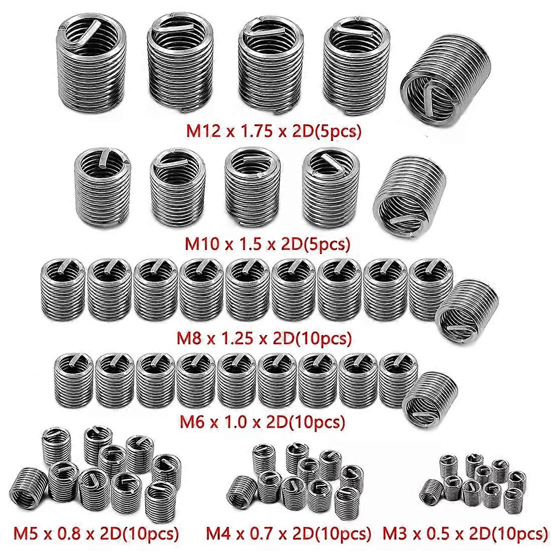 60Pcs Wire Thread Insert M3 M4 M5 M6 M8 M10 M12 Fastening Thread Insert Stainless Steel Spiral Wire Screw Sleeve Wear Repair Kit