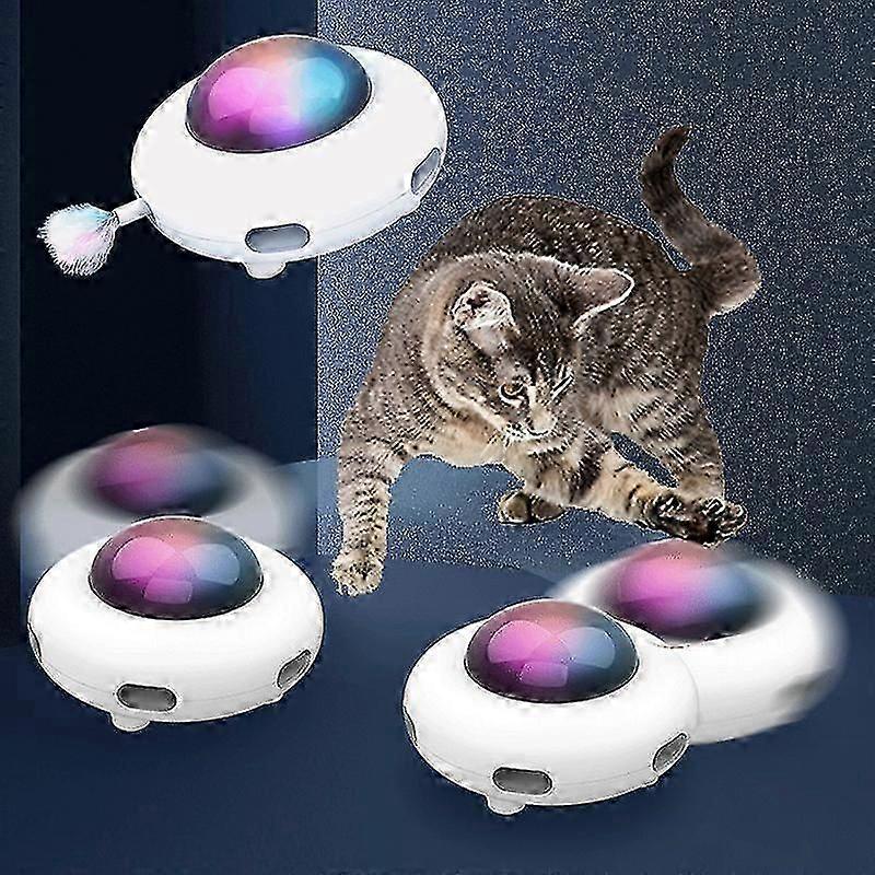 Cat Toy Smart Teaser Ufo Pet Skivspelare Fånga Träningsleksaker Usb Ladda Cat Teaser Utbytbar fjäder Interaktiv Auto