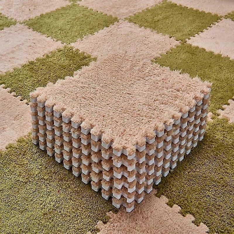 16Pc Puzzle Carpet Squares Interlocking Foam Tiles Camel Green For Kids Playroom Flooring