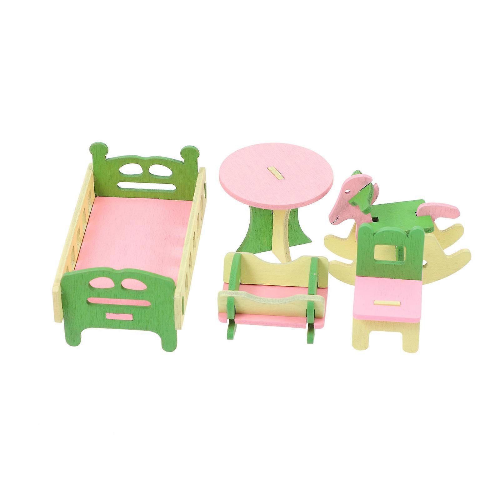 Wooden Building Blocks Toy Mini House Decoration Furniture for 1Set