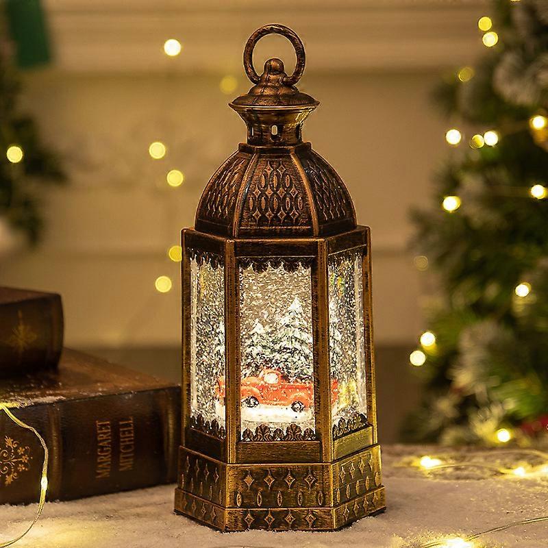 New Christmas hexagonal wind lantern with snow crystal ball music box Christmas gift desktop ornaments night light new hexagonal car tree