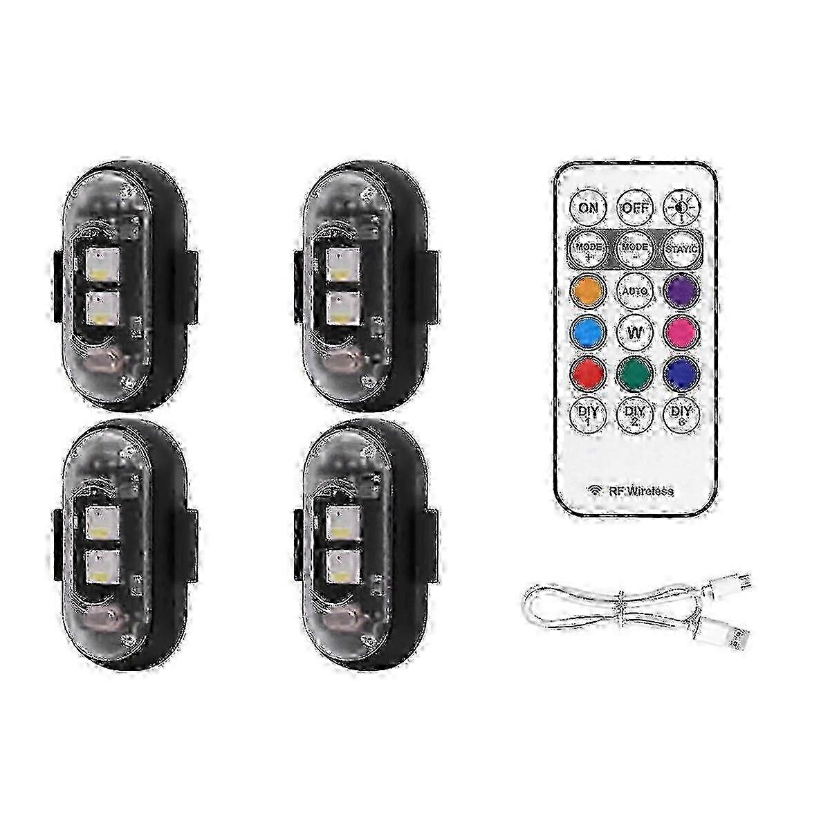 4pcs Wireless Led Strobe Lights With Remote Control, 8 Colors Usb Charing