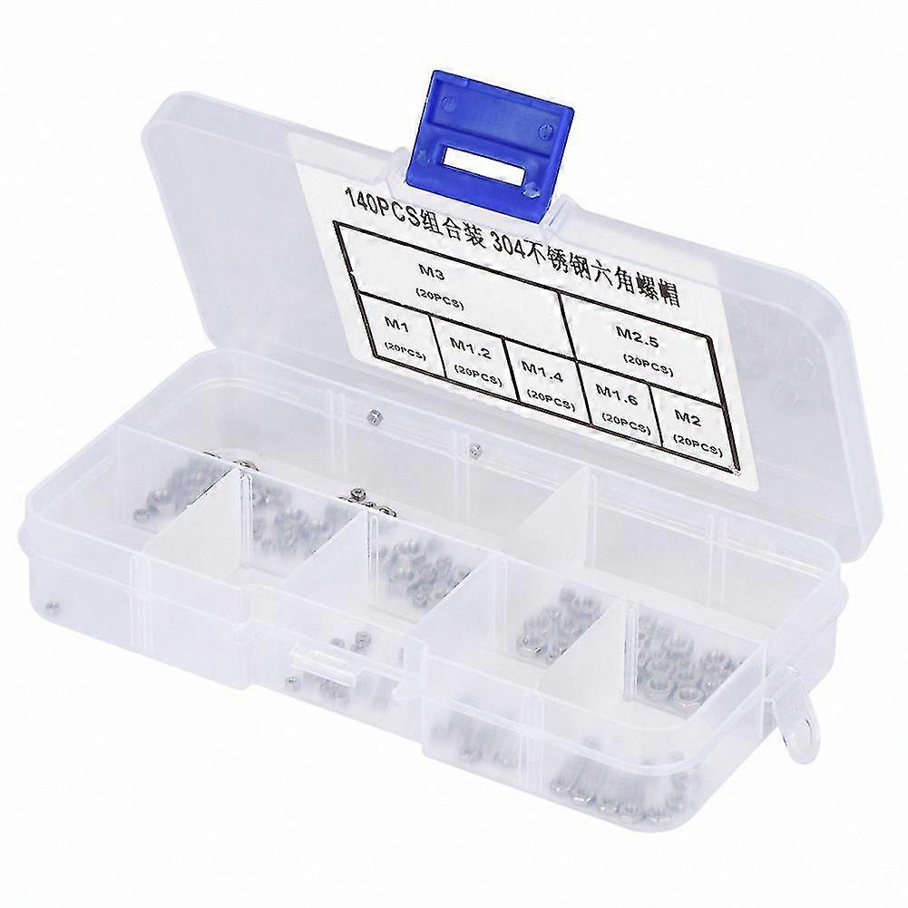Stainless Steel Hex Nuts Assortment, 140 Pieces M1-M3 Metric Thread Sizes