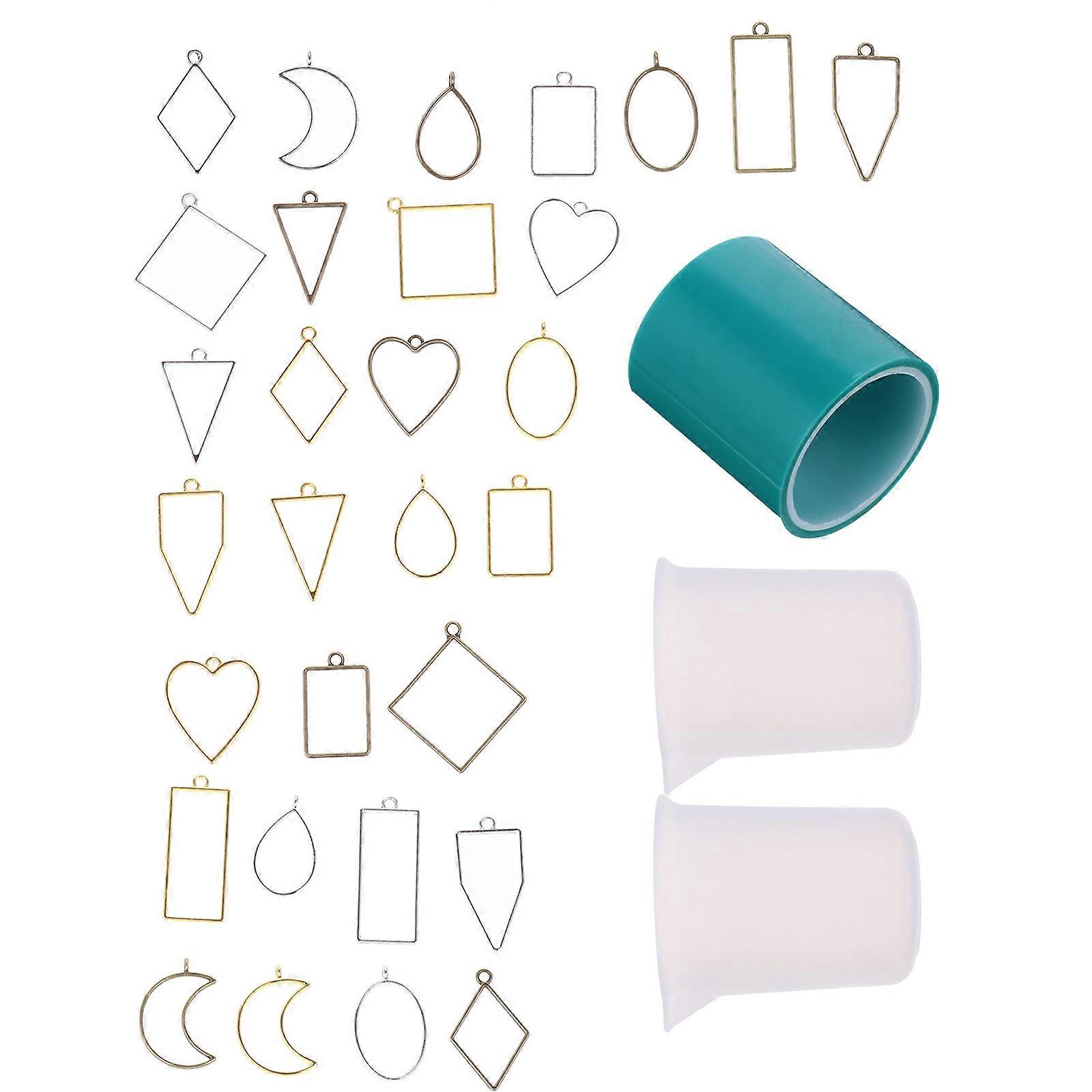 Crafting Geometric Shape Link Bezels Making Kit For DIY Projects Metal Pendant Frame Assorted Color 66Pcs