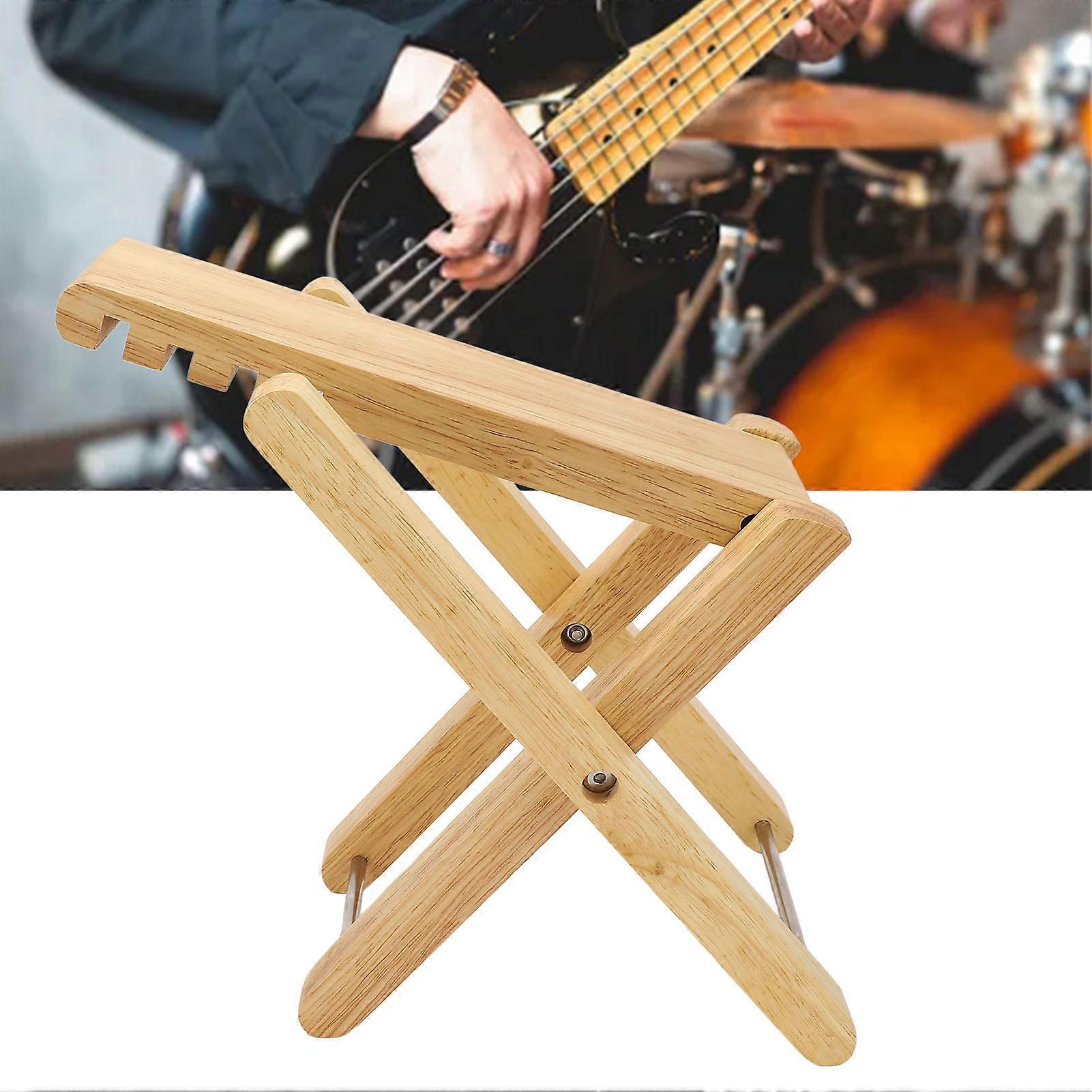 Bamboo Guitar Footstool Adjustable 4-Position Foldable 28.2x15.2cm