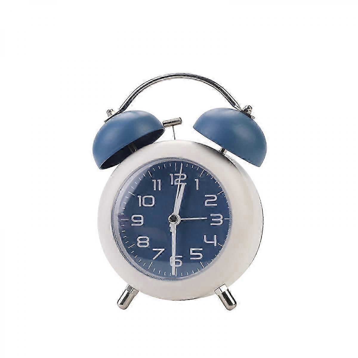 [Non-Ticking 4" Twin Bell Alarm Clock - Metal Frame 3D Dial with Backlight Function - Desk Table Clock for Home & Office - Blue