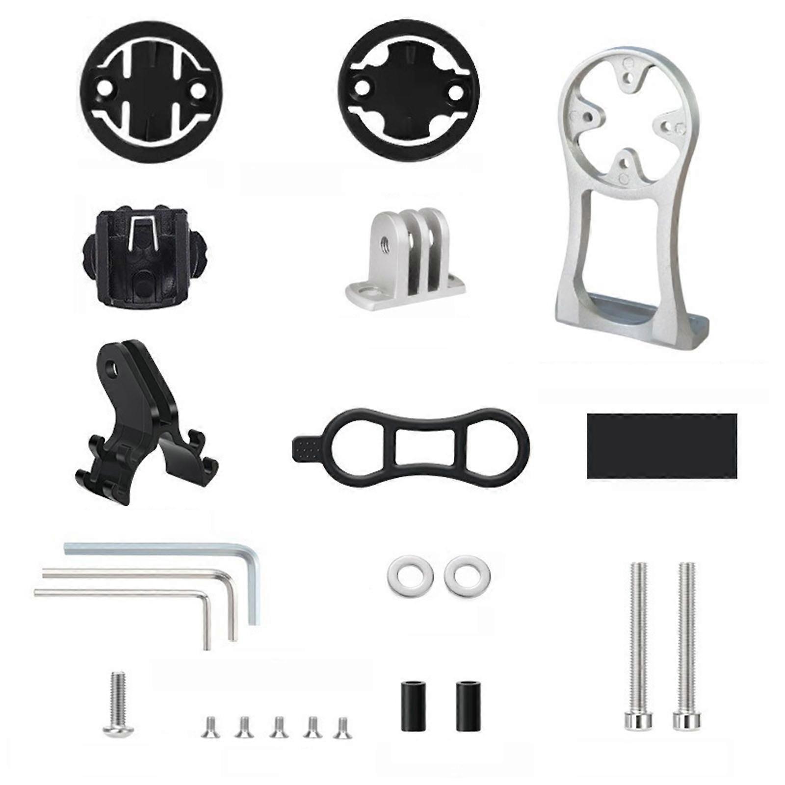 Sykler Kombinasjonsfesteholder Regulerbar Front Stem Sykkelkamerafeste for kameraer og sykkellys sølv