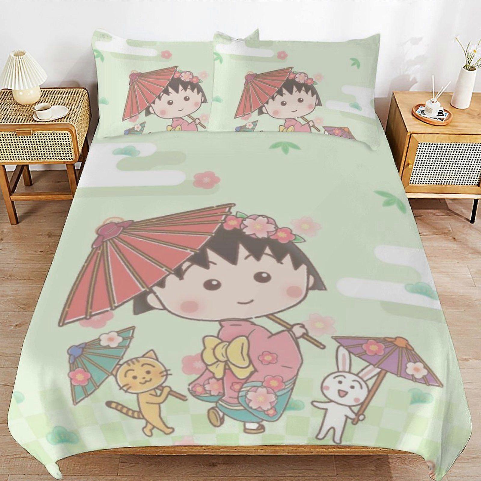 s603 Chibi Maruko-chan Practical Zipper Closure Soft Texture Long Use Comfort Thread Fabric Duvet Cover Sets Sleep v603