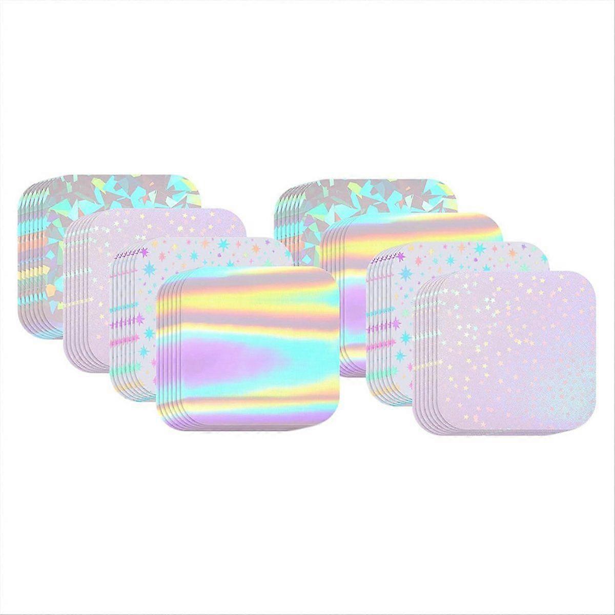 200Pcs Square Button Maker Supplies Glittering Film for Pin Maker Machine Kit 4 Styles Clear Hologr