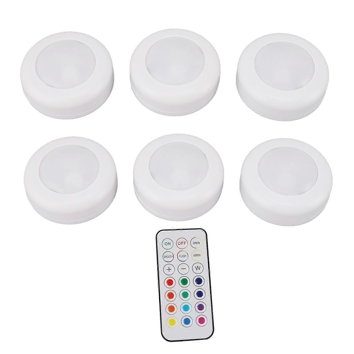 6PCS LED Puck Lights with Remote Control Dimmable Circular Lamp for Under Cabinet Closet Counter Lig