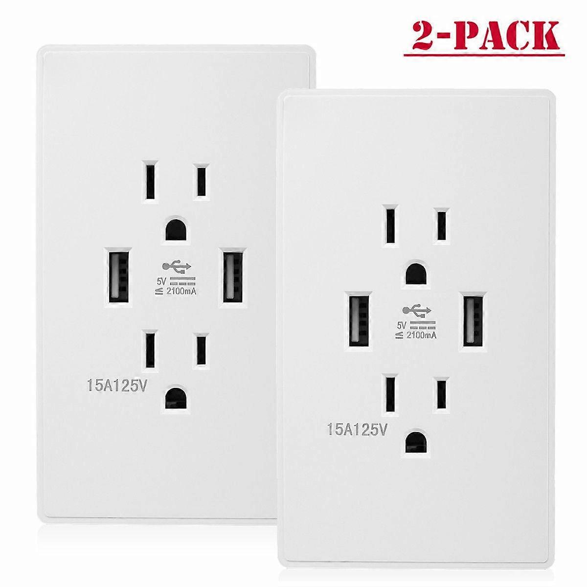 2 Pack Dual 2-Port Rapid Charging Adapter USB Wall Outlet Socket AC Power Receptacle