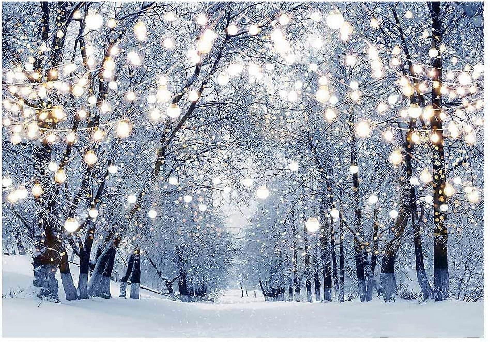 7x5ft Winter Scene Backdrop Wonderland Snowflake Photography Background Bokeh Glitter White Snow Forest