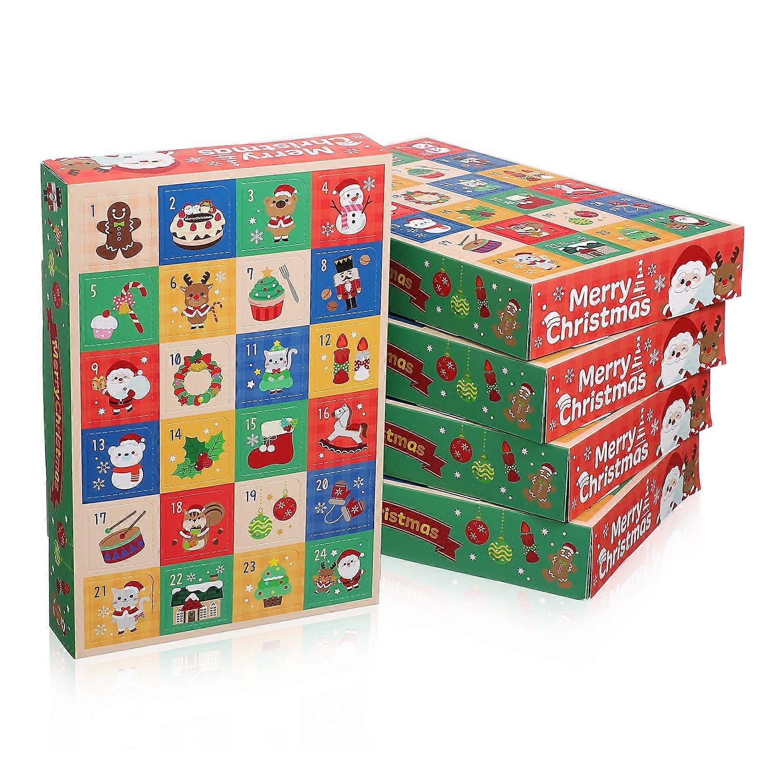 5 Pcs 24-Grid Advent Calendar DIY Fillable Empty Boxes 24-Day Christmas Countdown Calendar Candy Wrapping Boxes for Holiday Christmas Party Favors