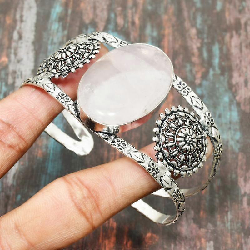 Rose Quartz Gemstone  Handmade Solid 925 Sterling Silver Cuff/Bangle Adjustable Jewelry