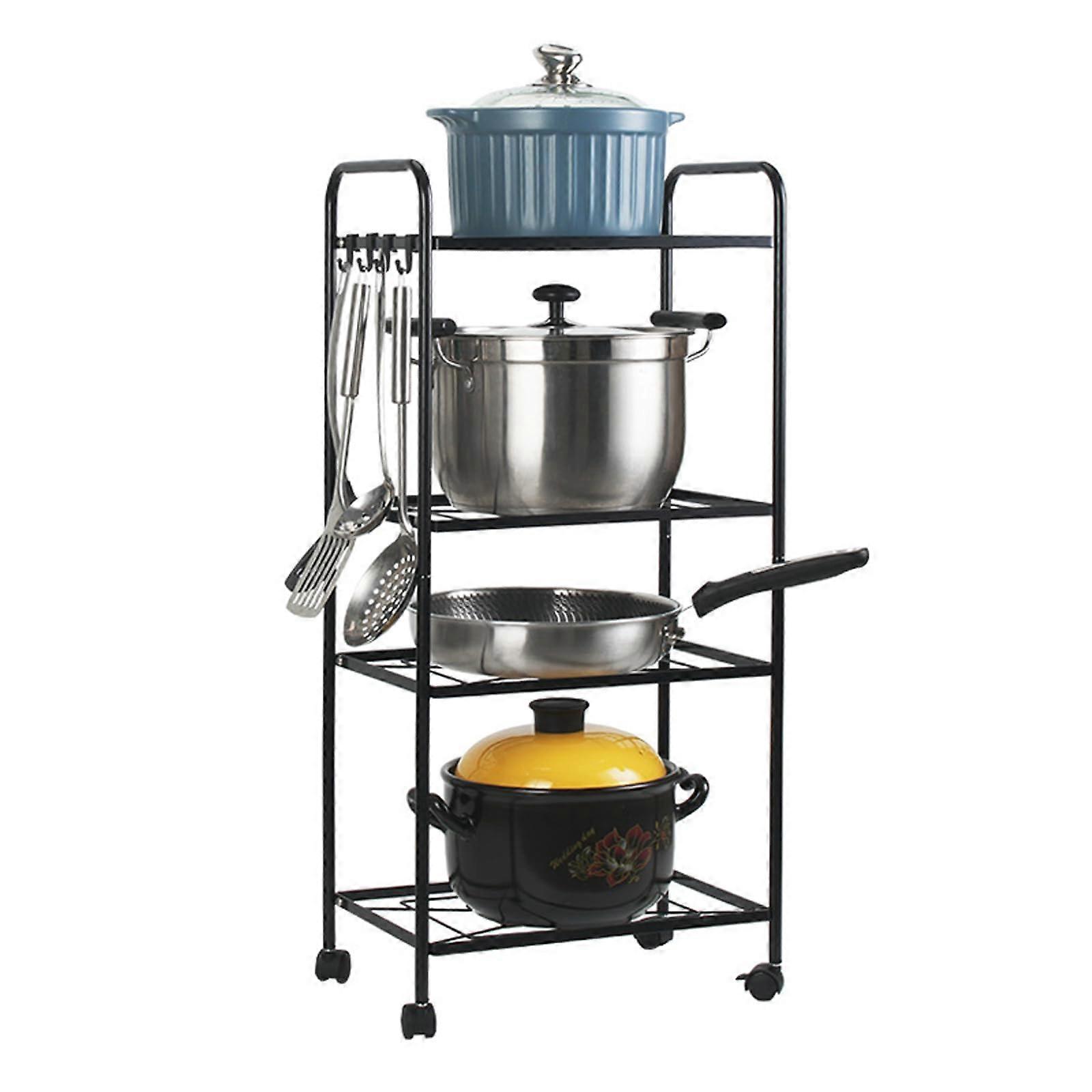 Kitchen Corner Shelf Organizer 4Tier Pan Stand Rack With Saucepan Holder For Pots And Pans SpaceSaving Chrome Finish