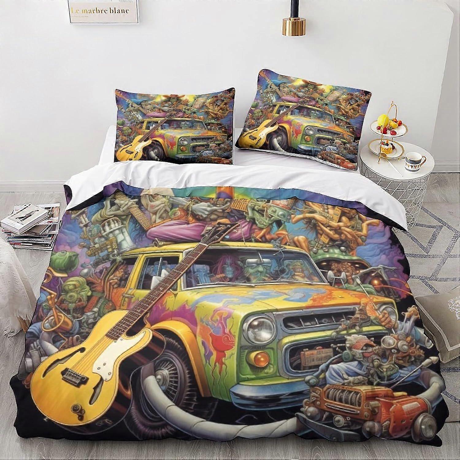 LikeEj monstros edredom capa carro vintage roupa de cama conjunto 3d desenhos animados edredom macio colcha capa microfibra 3 peças de cama conjunto quarto decoração king