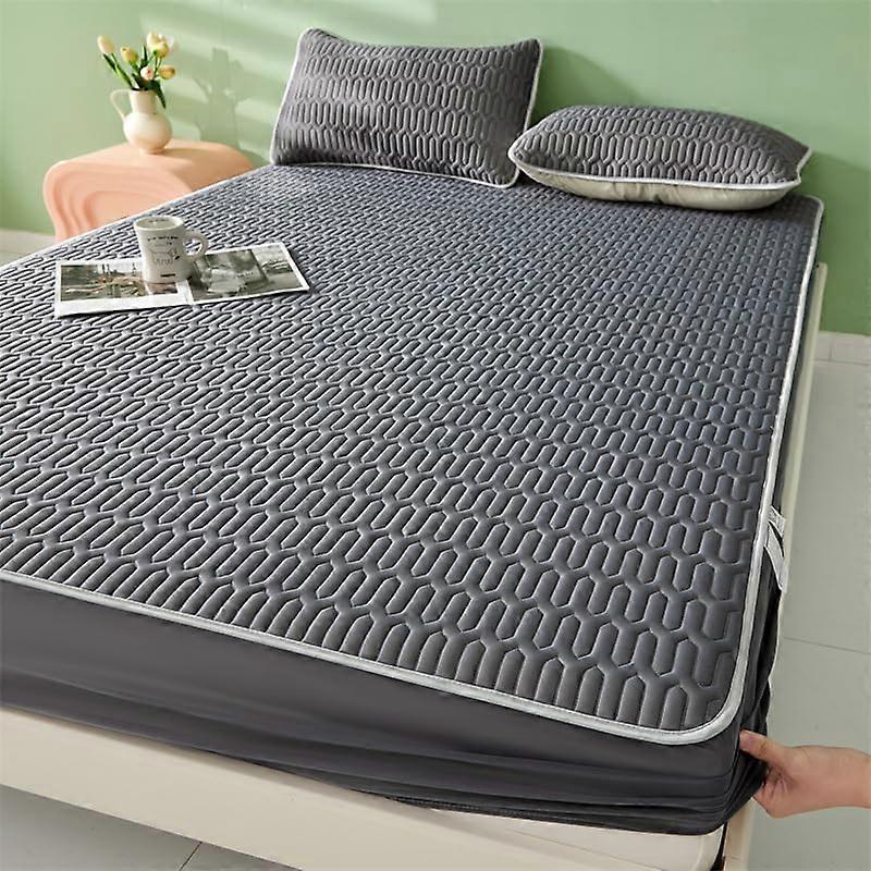Bottom Sheet With Strong Elastic Hem Summer Cooling Mattress Protector Latex Bedding Sheets Dark Grey 150x200 Cm 1Pc