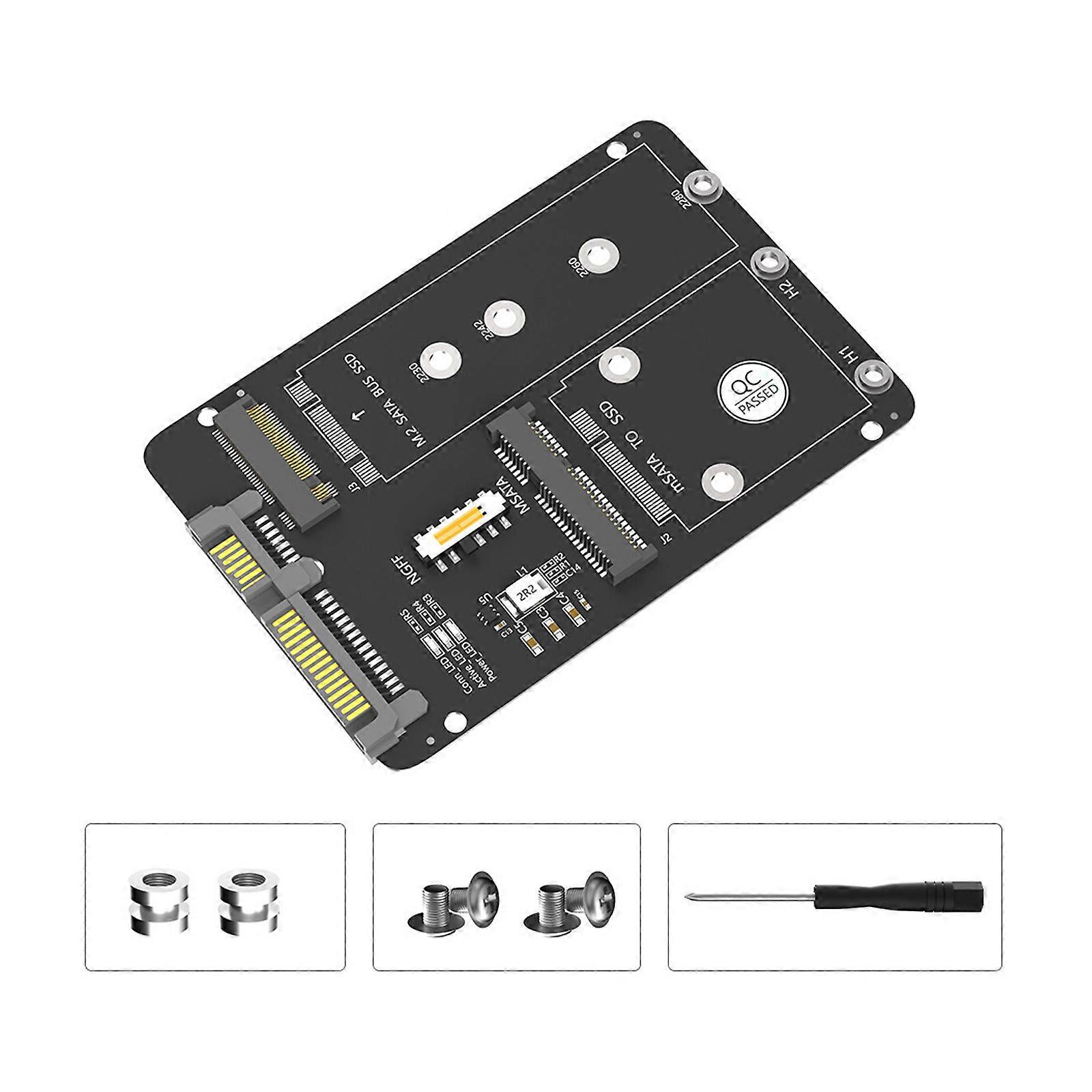 2.5inch Solid Disk Enclosure Adapter Card Double Slots Support For M.2 And mSATA SATA3 6Gbps Fast Speed Transfer Multicolor