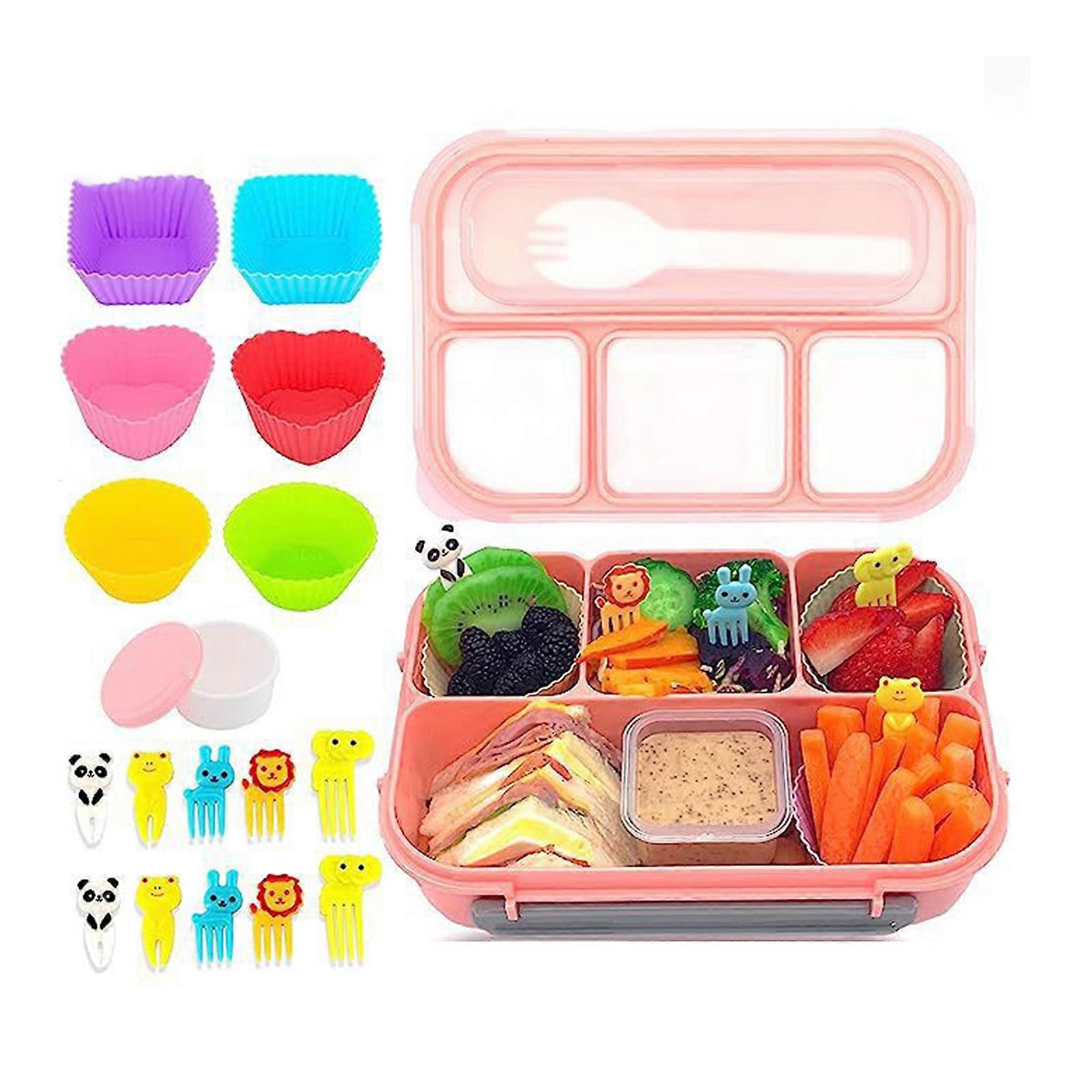 Reusable Wheat Straw Lunch Container 4 Sections Leakproof Sauce Box Snacks Picks For Children Picnics Family Meals  Pink