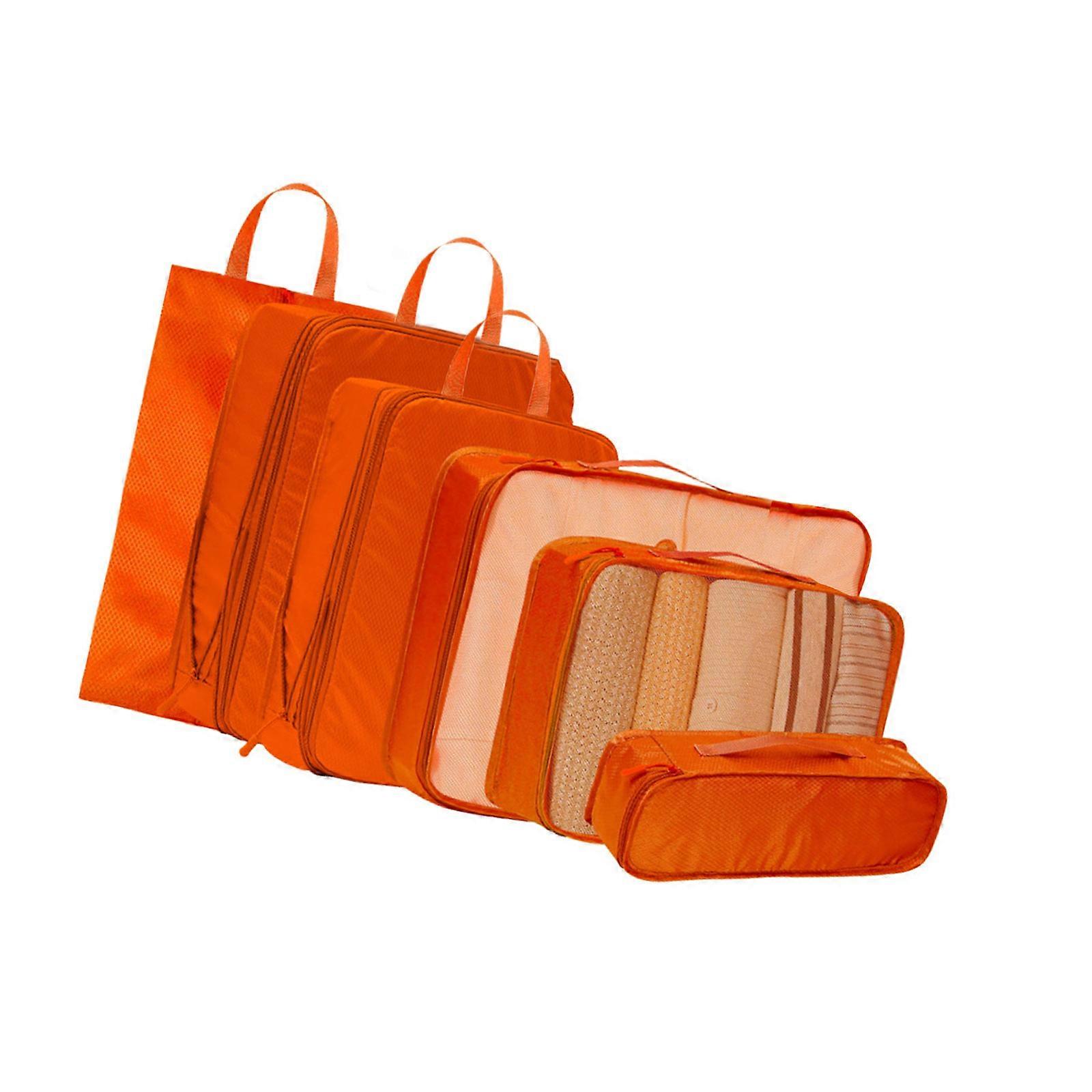 Travel Storage Solution 6 Piece Set With Reinforced Handles And Machine Washable Design  Orange Color