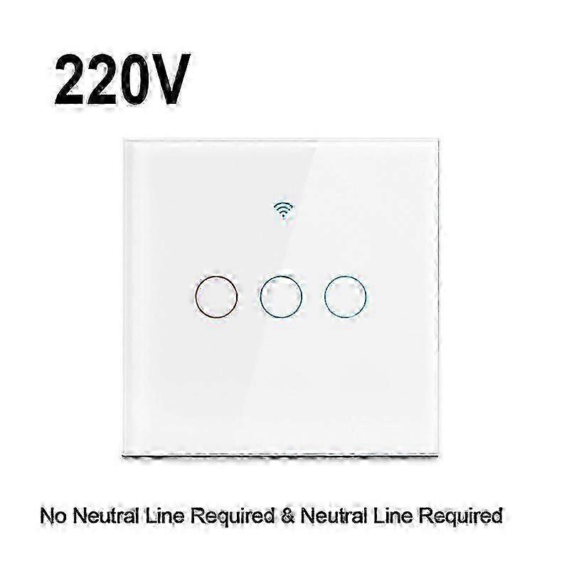 EU Standard 1/2/3 Gang Tuya WiFi Wall Light Switch No Neutral Wire Wireless Control Touch Light Switch 220V Support Amazon Alexa Google Home
