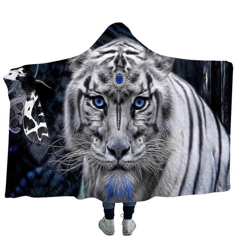 Hooded Blanket with 3D Tiger Print, Soft Fleece Cape Throw for Kids Winter Sofa TV Use (150x130cm)