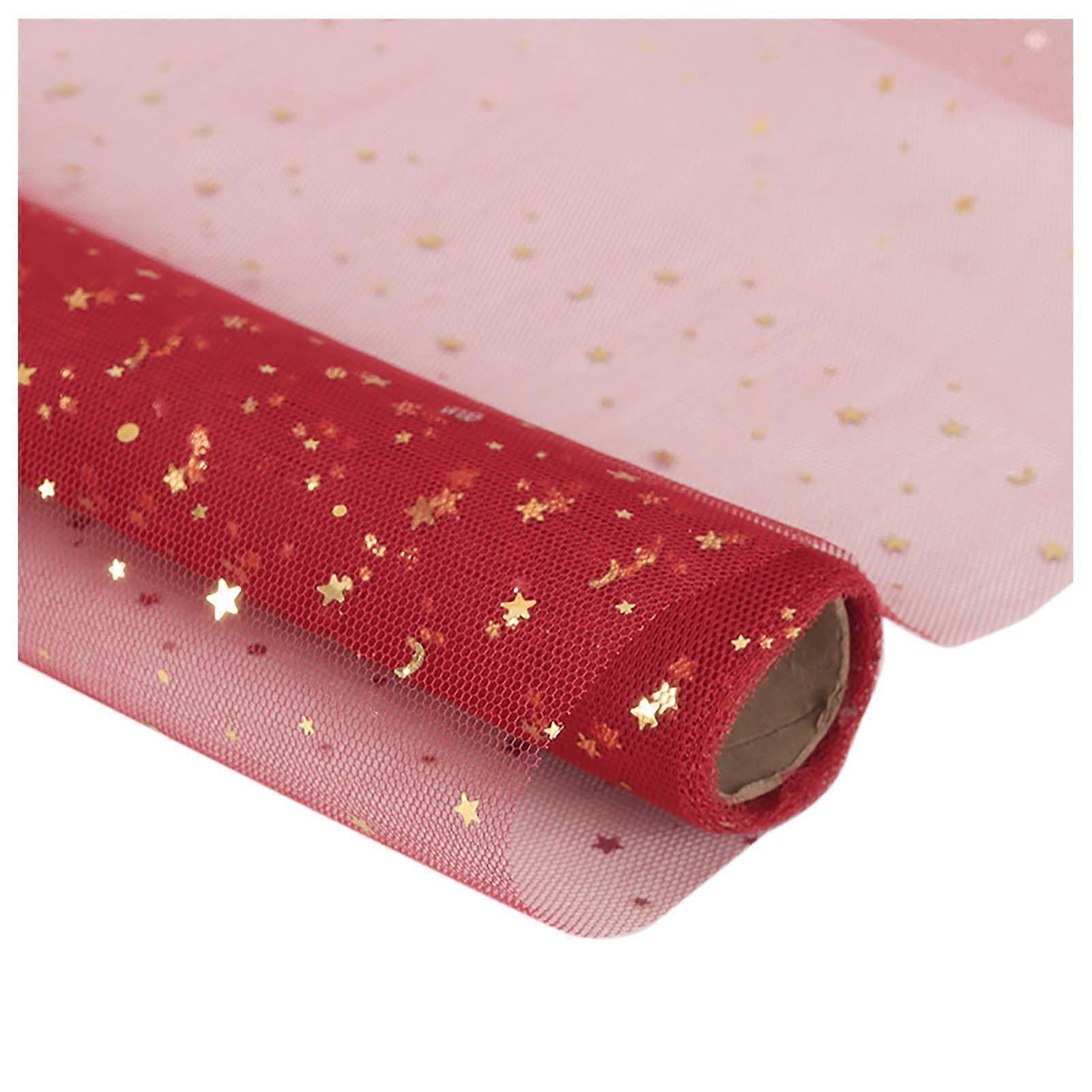 Begine Gift Wrap Paper Clearance,Diy Sequined Star and Moon Net Flower Net Bouquet Packaging Red,1X Sequined Yarn