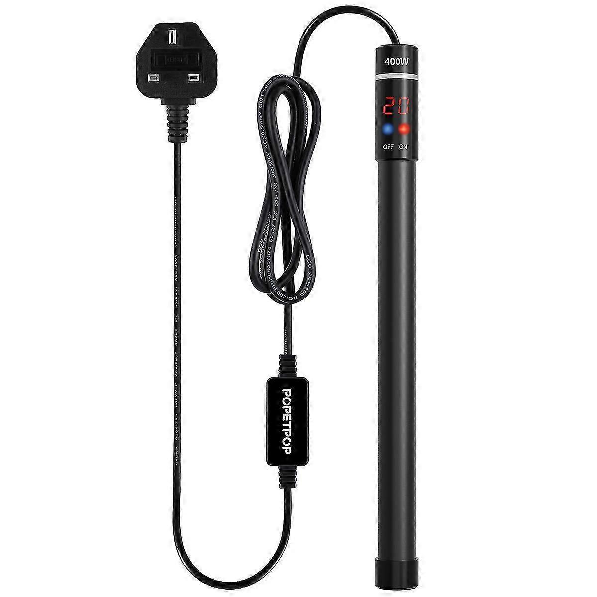 POPETPOP 400W Submersible Aquarium Heater Titanium Heating Rod with Thermometer and LED Digital Display(UK Plug)