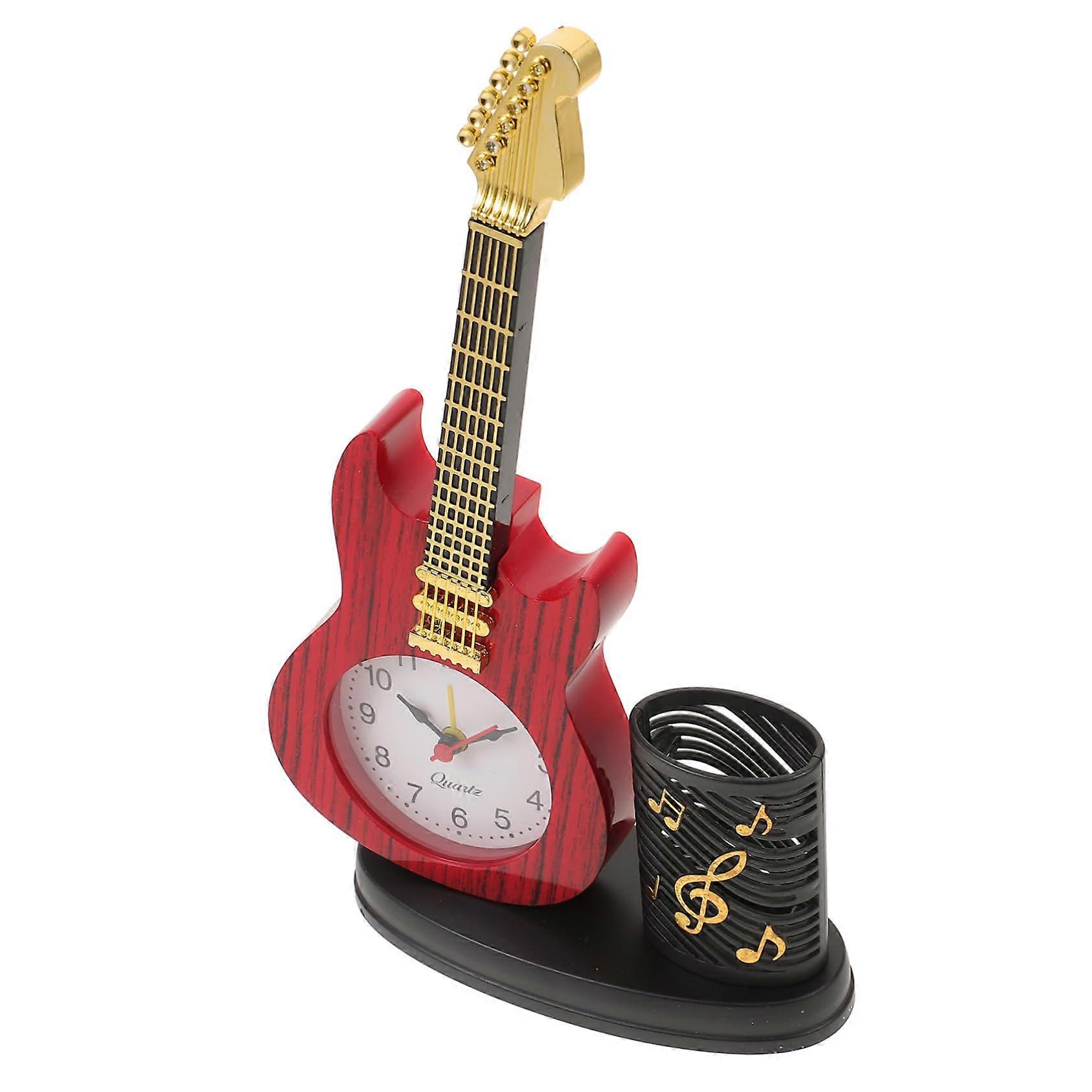 Violin Ornament Digital Alarm Clock with Music Notes Table Decor and Pen Holder