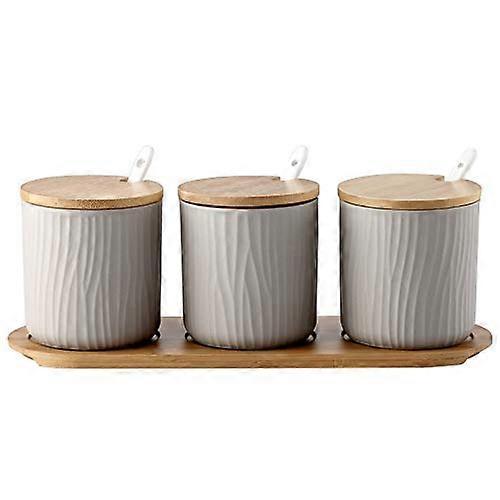Ceramic Spice Jar Set with Tray and Spoons, Leakproof Kitchen Seasoning Container Shelf