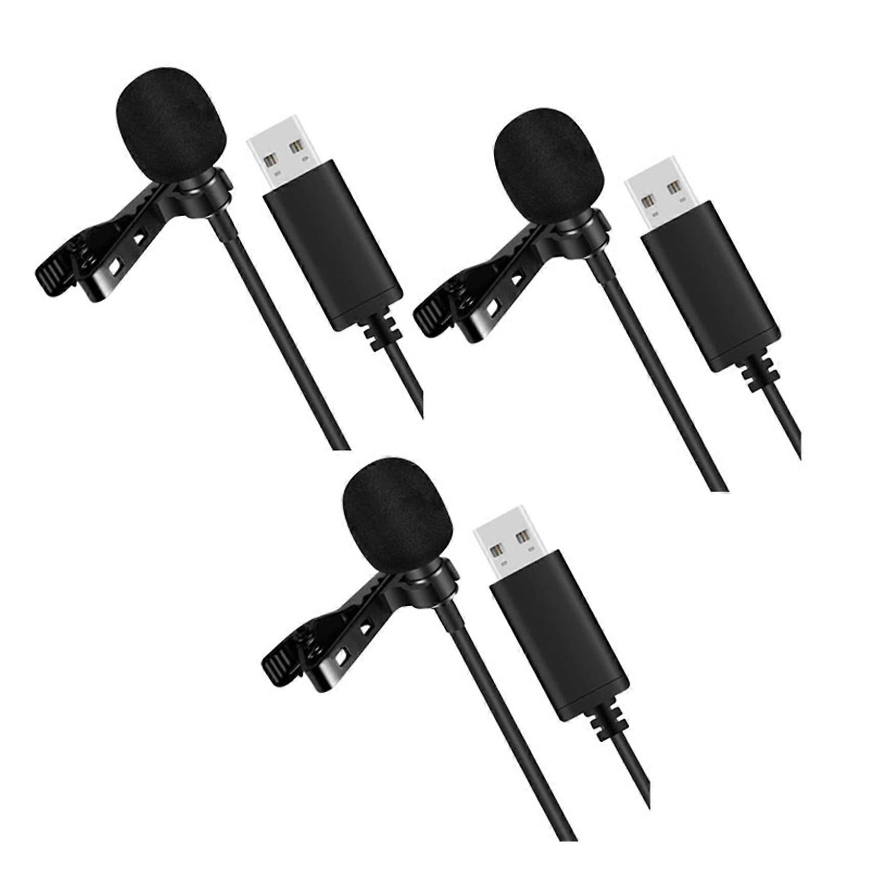 3X Universal USB Microphone Lavalier Microphone Clip-on Computer Mic Plug and Play Omnidirectional Mic