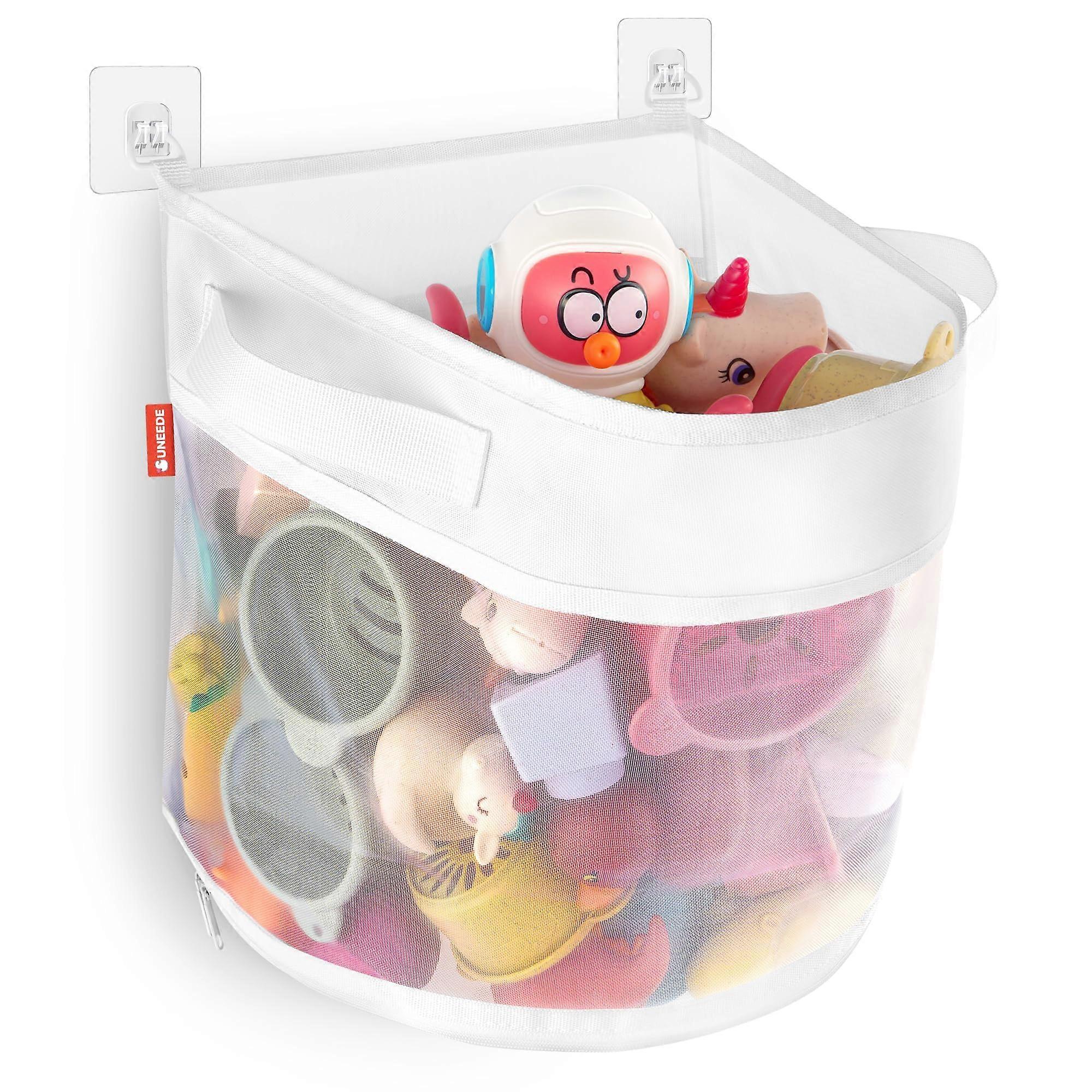 Large Mesh Bath Toy Storage Organizer with Quick Access Zipper and Fast Draining Wall Hanging Design