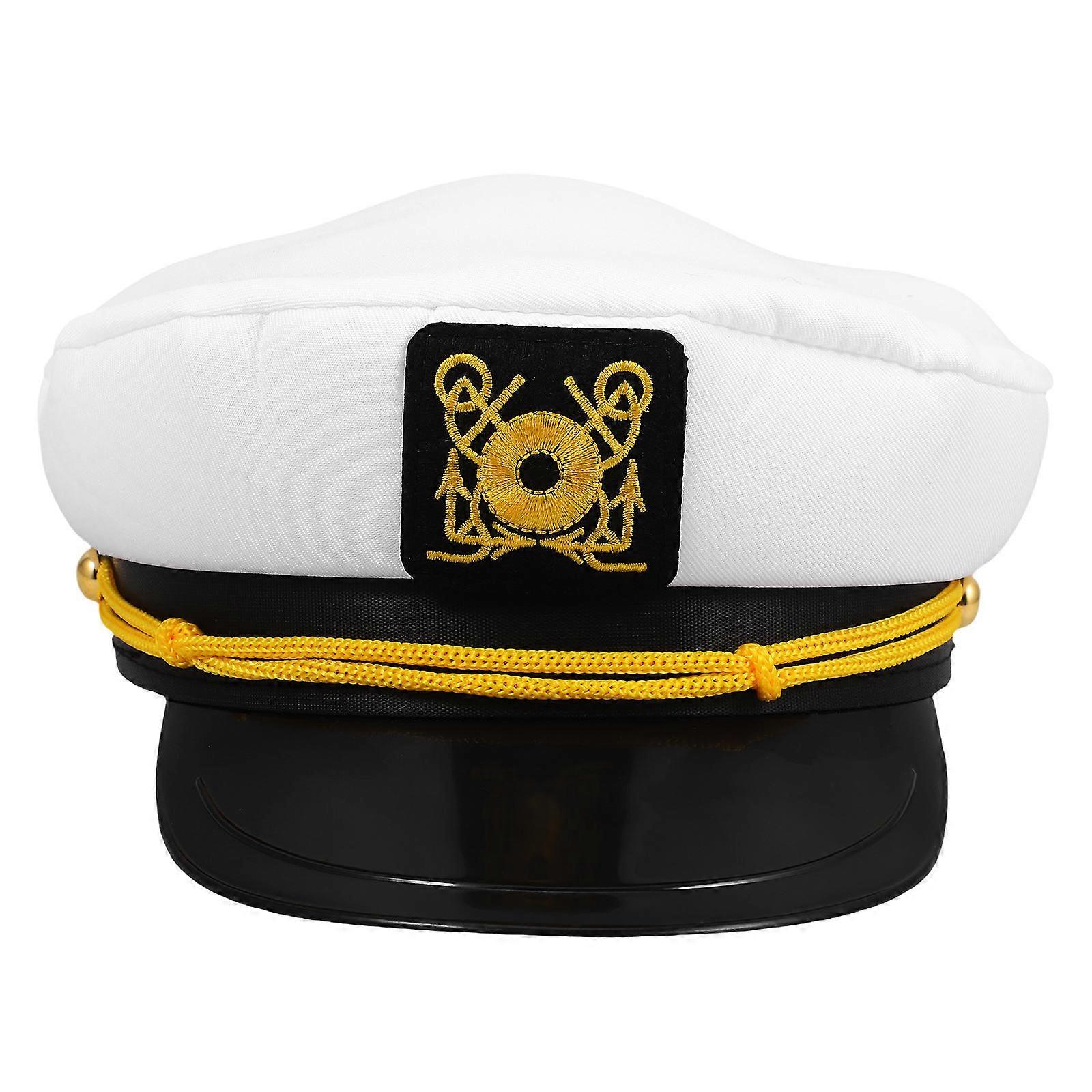 Captain Hat Adjustable Navy Hat for Decor Classic White Embroidered Design