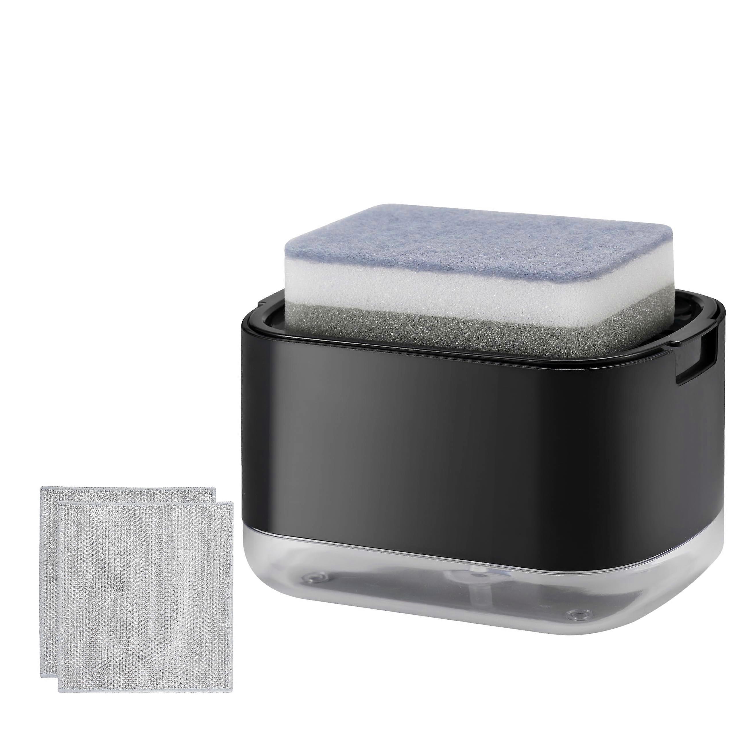 Kitchen Soap Dispenser with Sponge Holder, 2in1 OneHand Pump, LeakProof Tray, Black