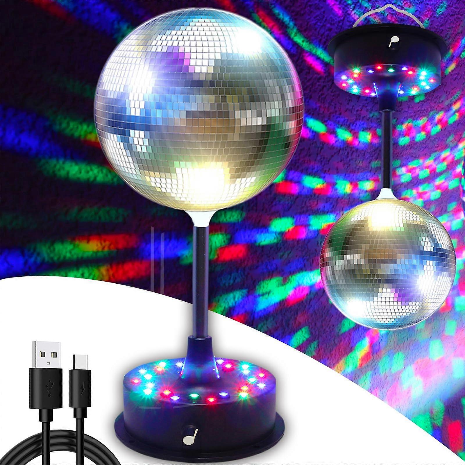 6 Inch Rotating LED Disco Ball with Adjustable Speed and RGB Lights, USB or Battery Powered