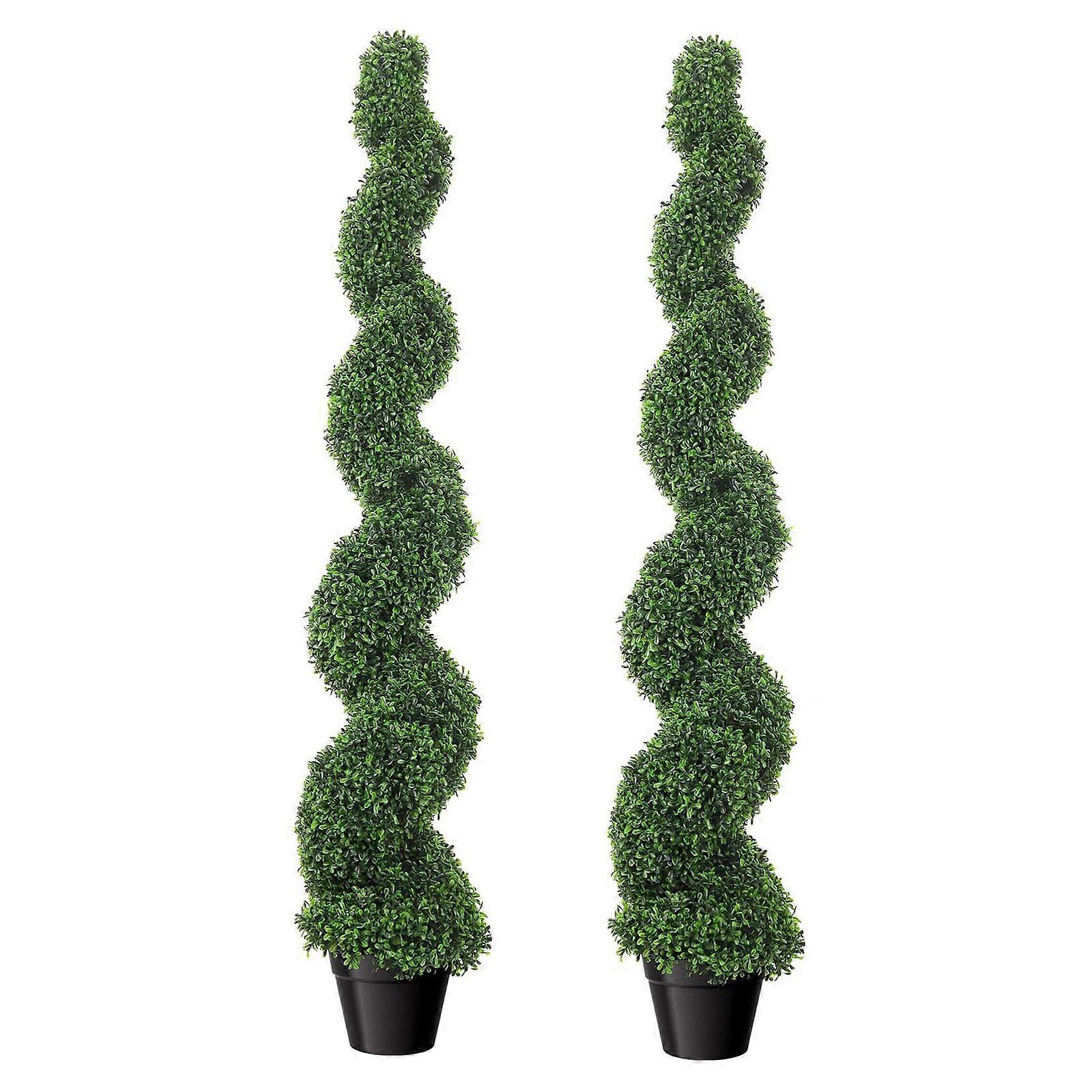 5ft Artificial Spiral Boxwood Topiary Trees Set of 2 with Realistic Evergreen Look for Indoor Outdoor Decor
