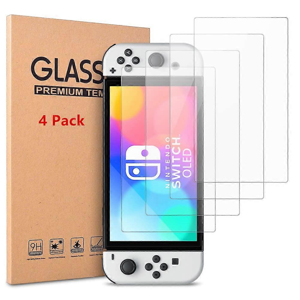4 Pack Tempered Glass Screen Protector for Nintendo Switch OLED 2021, 9H Scratch Resistant HD Clear