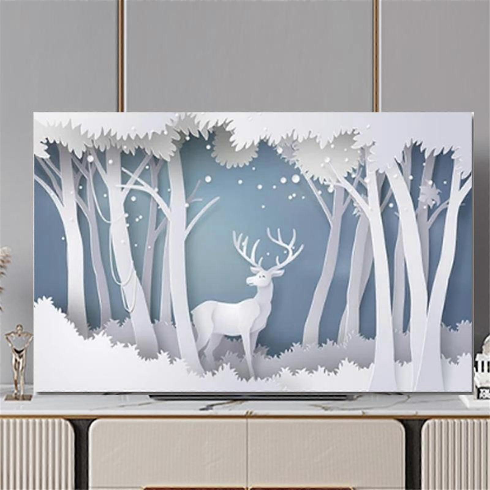TV Dust Cover 4548 Inch Elastic Breathable 3D Elk Pattern Screen Protector with Snowflake Design