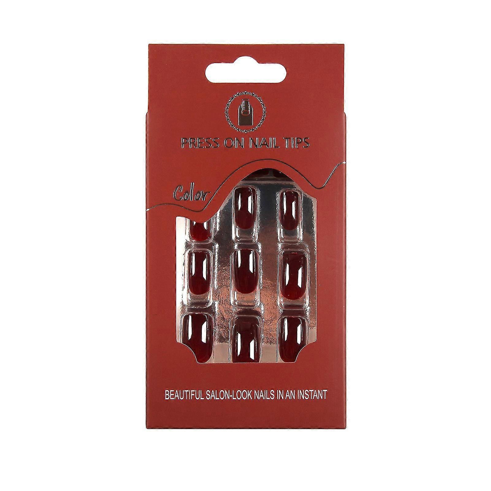 25-26 Solid Color Rectangular False Nails Women Easy To Press Elegant Artificial Nails