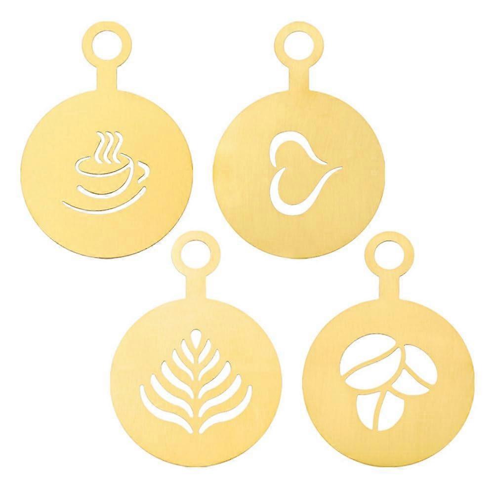4PCS Stainless Steel Coffee Stencils Set with Multiple Pattern Designs and Hanging Hole Storage