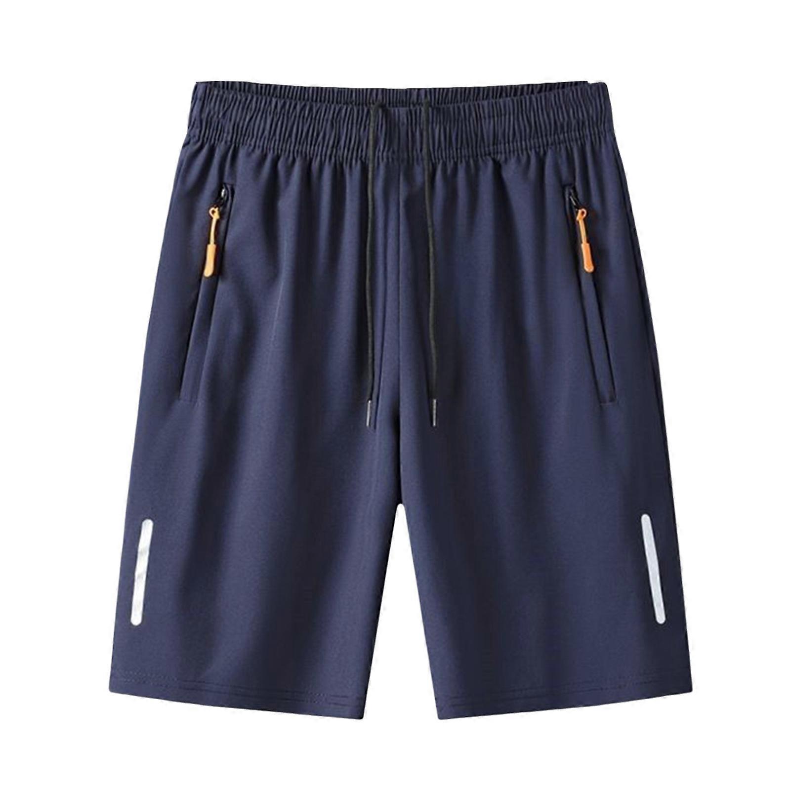 Men Shorts Elastic Waist Mid-rise Adjustable Drawstring Shorts Ergonomic Design Solid Color Ice Silk