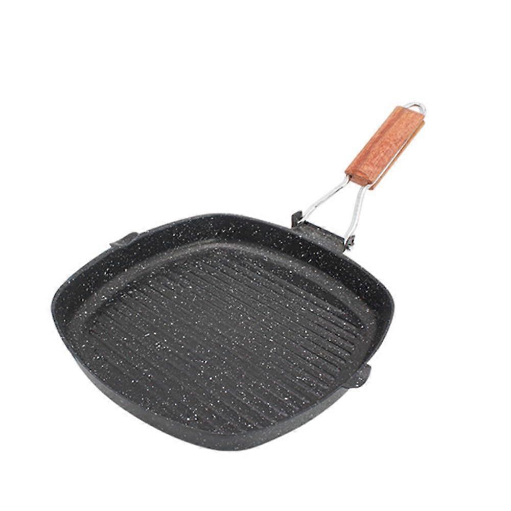 28cm Cast Iron Grill Pan with NonStick Surface and Foldable Handle, Oven Safe Square Plate