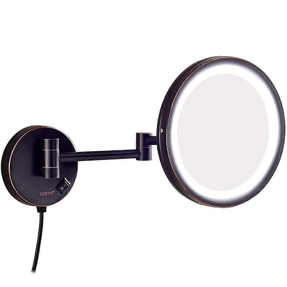 LED Wall Mounted Makeup Mirror with Lights, 10X Magnification, Brass Frame, Double Extension Arm
