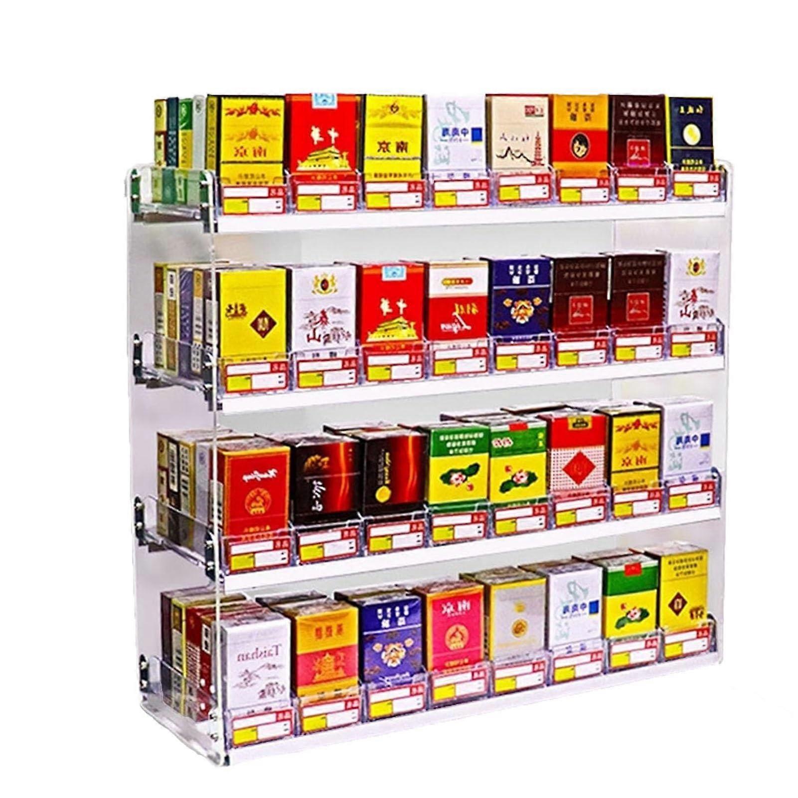 Cigarette Display Rack with Automatic Pusher, Clear Acrylic Holder for Wall or Countertop Use